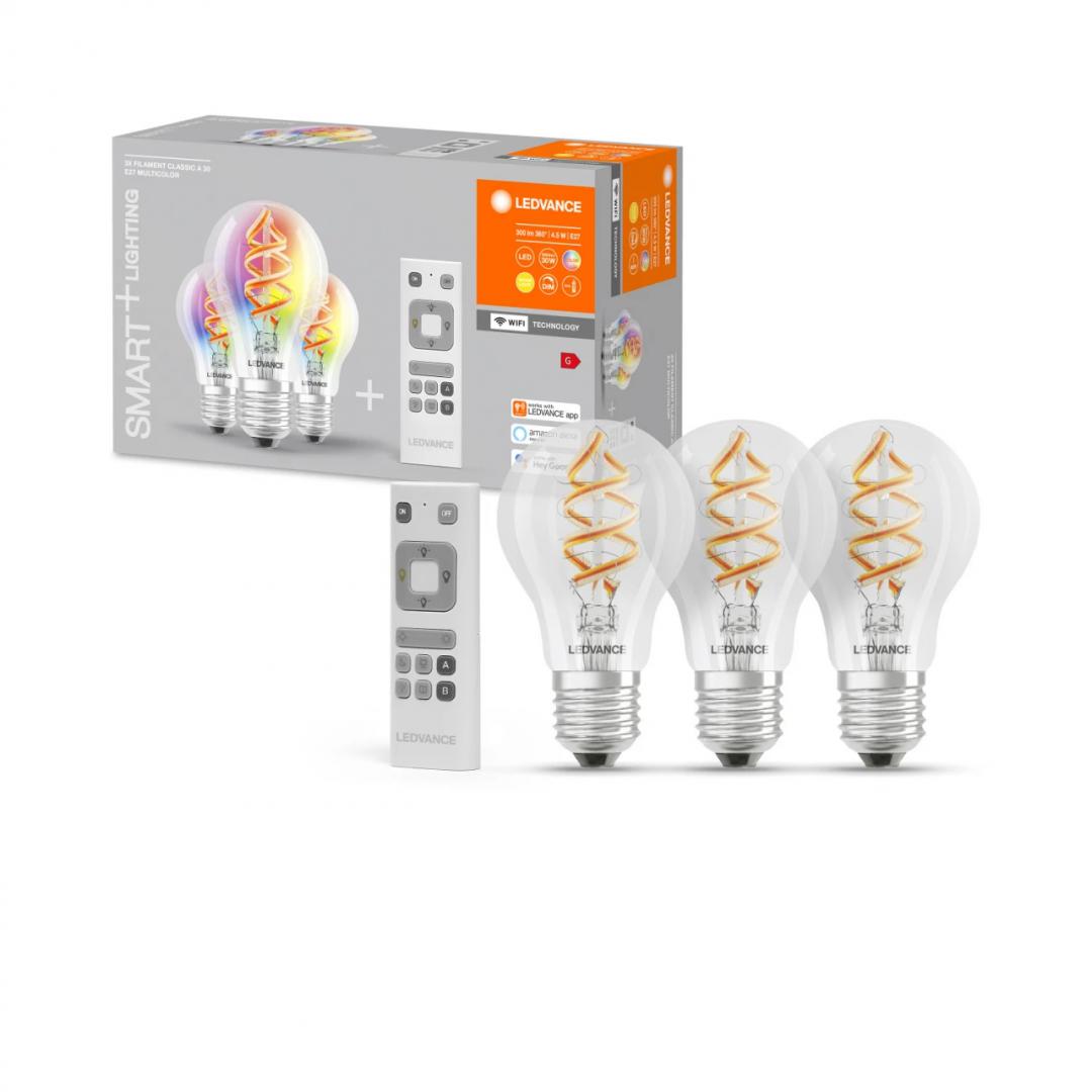 Pachet 3 Becuri LED RGB inteligente Ledvance SMART+ WiFi Filament