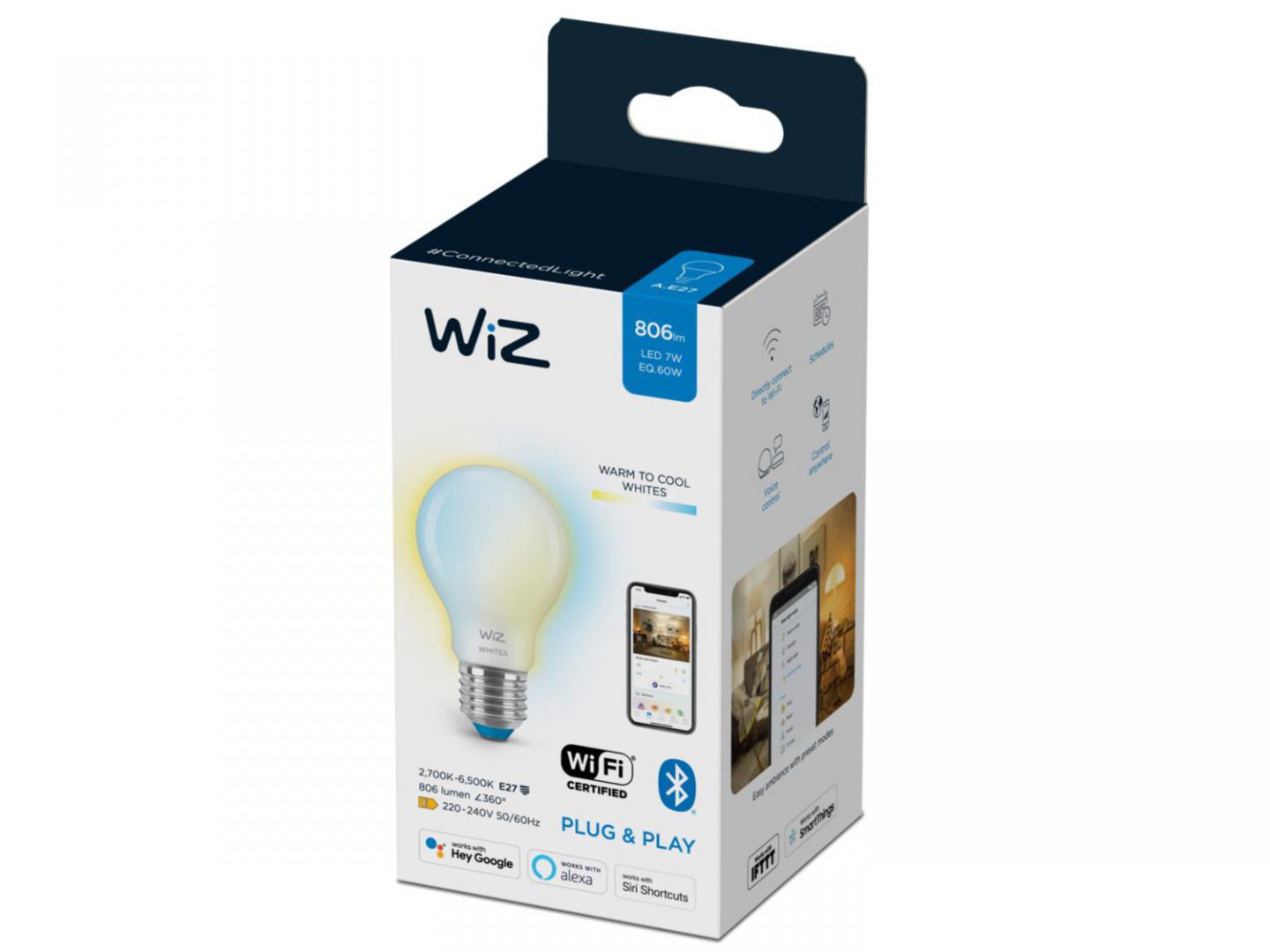 Bec LED inteligent WiZ Connected Whites A60, Wi-Fi, E27, 7W - imagine 3