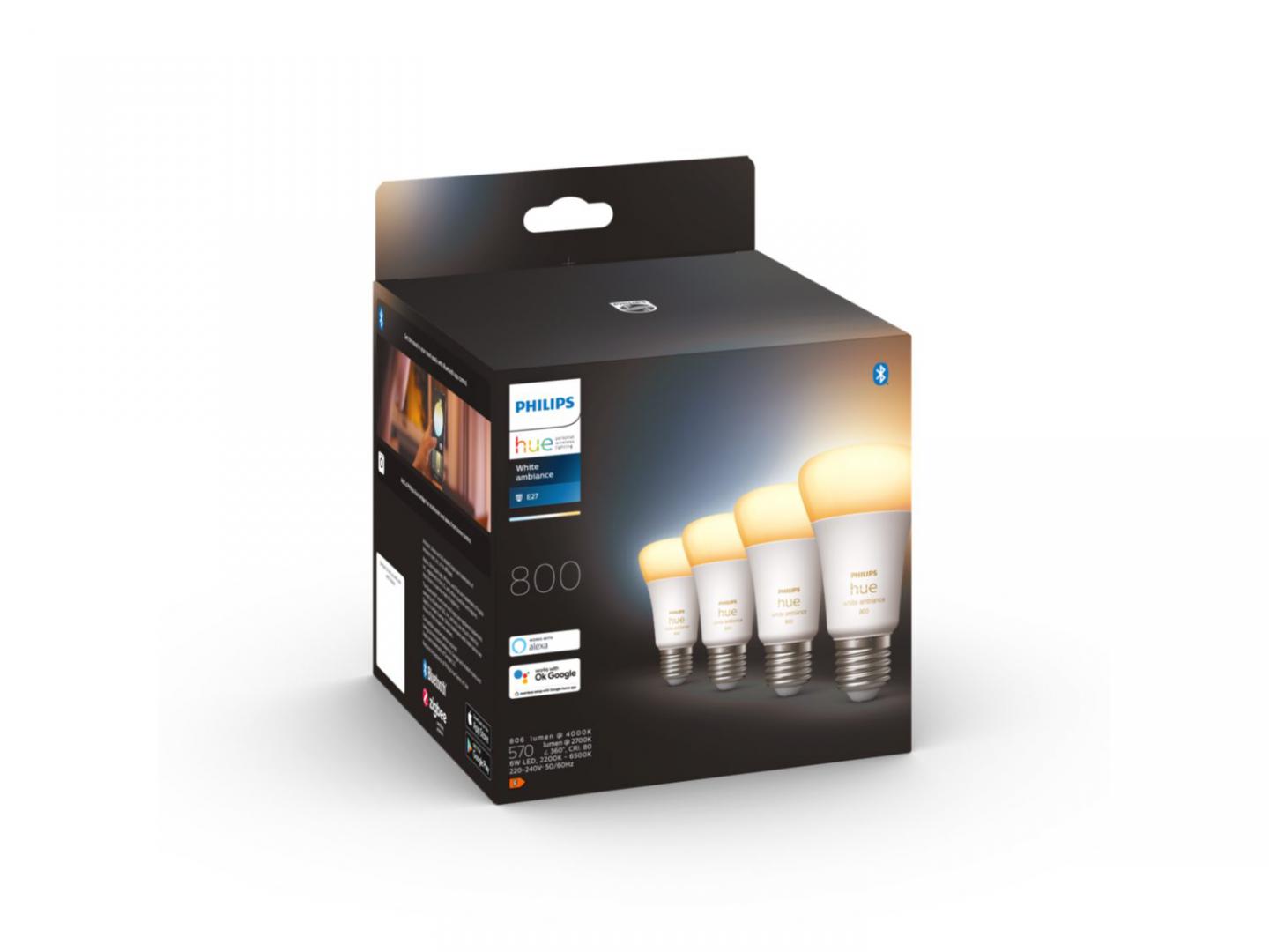 4 Becuri LED inteligente Philips Hue A60, Bluetooth, E27, 6W - imagine 3