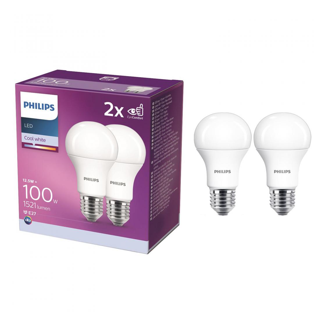 2 Becuri LED Philips A60, EyeComfort, E27, 12.5W (100W), 1521