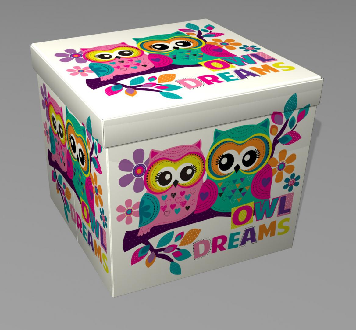 Folding storage ottoman- 2 Owls Material : PRINTED PVC+E2 MDF+20MM