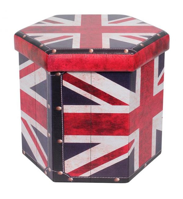 Folding storage ottoman Hexagonal shape Material : PRINTED PVC+E2 MDF+20MM