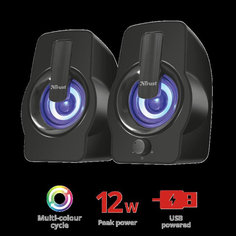 Boxe Stereo Trust Gemi RGB 2.0 Speaker, 6W, negru - imagine 3